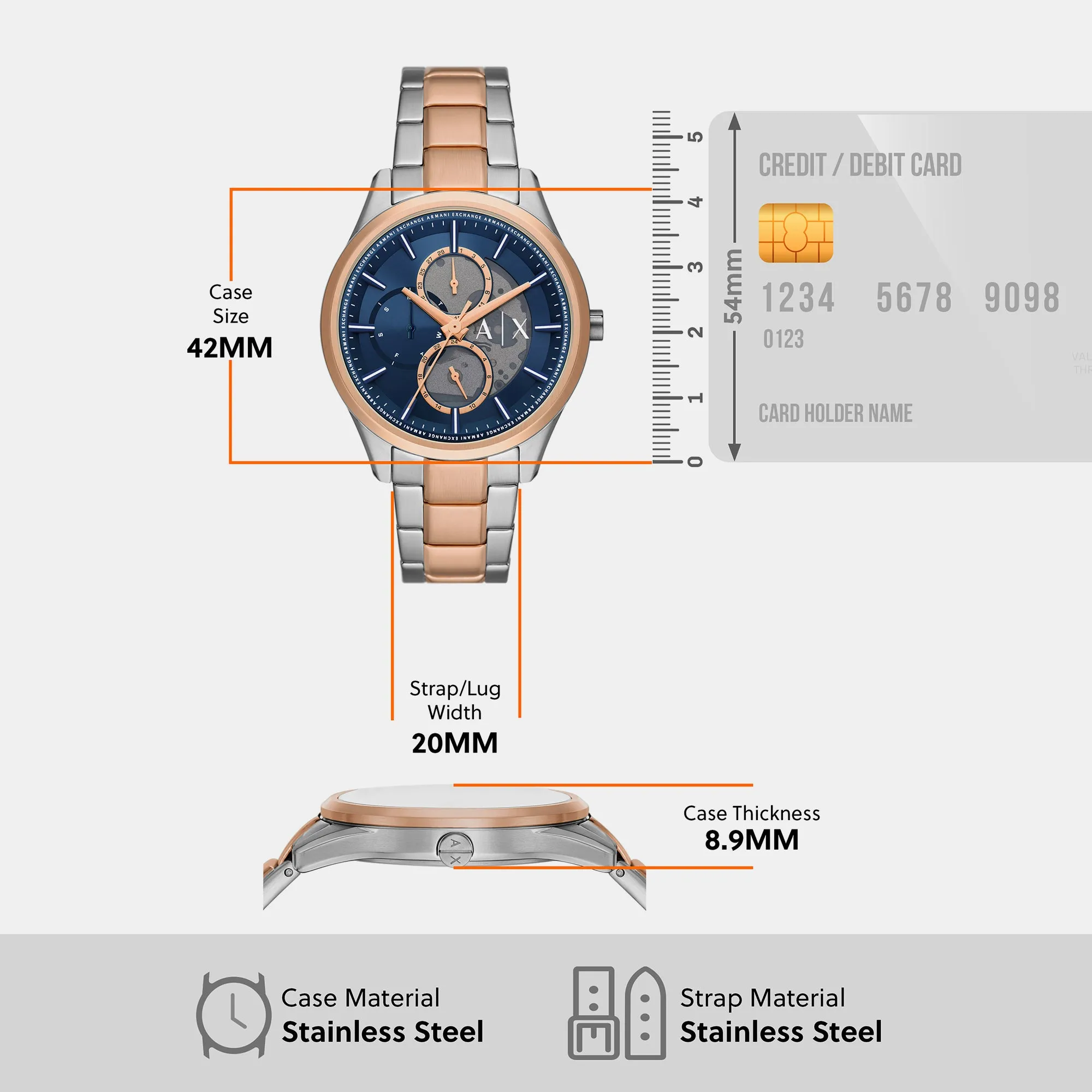 Men's Blue Chronograph Stainless Steel Watch AX1874
