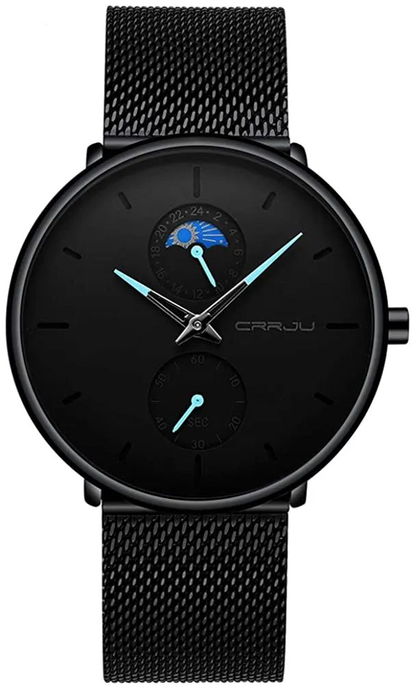 Men's Minimalistic Ultra Thin Quartz Wrist Watch Stainless Steel Mesh Strap