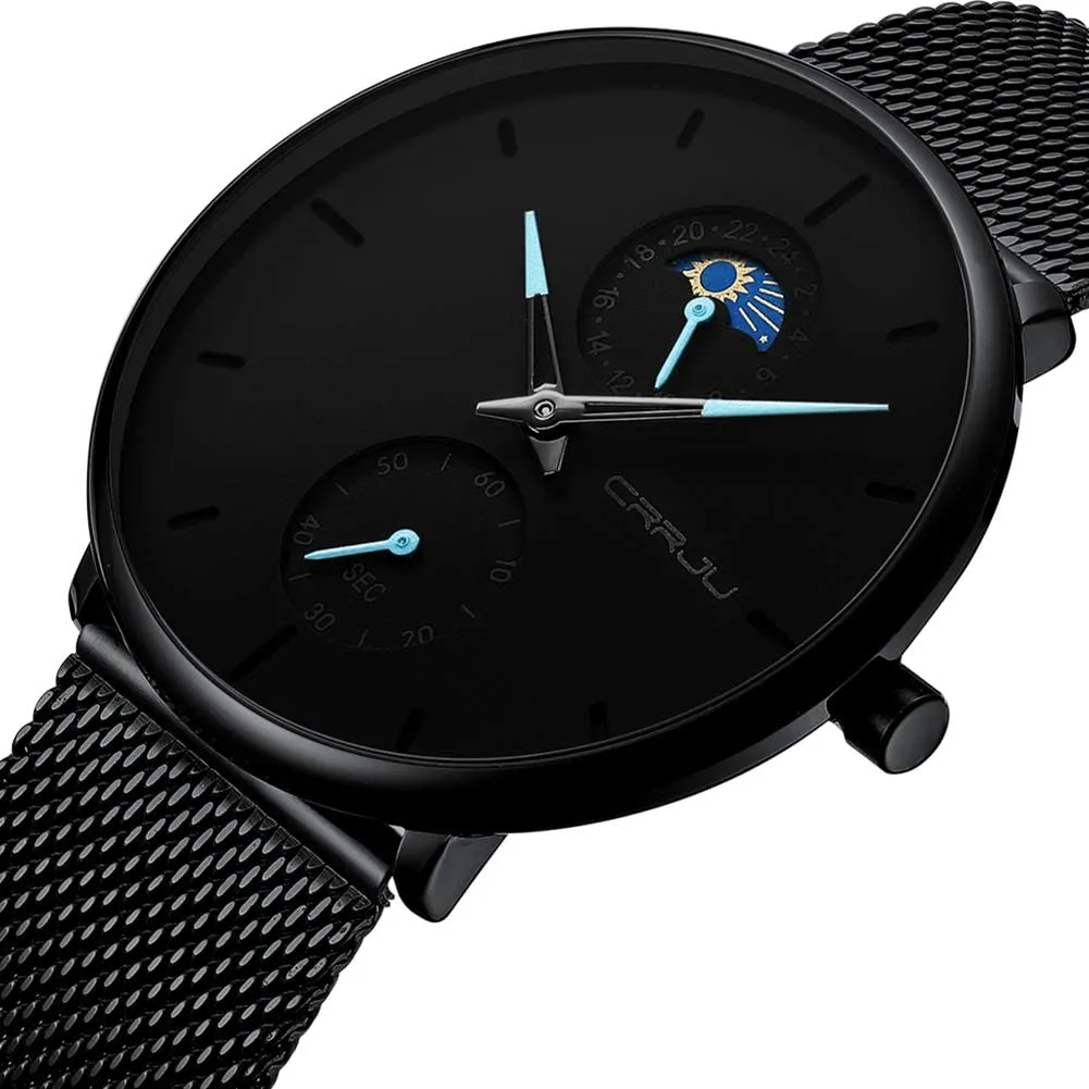 Men's Minimalistic Ultra Thin Quartz Wrist Watch Stainless Steel Mesh Strap