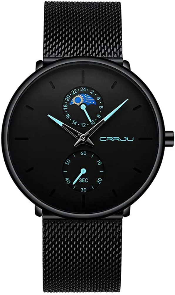 Men's Minimalistic Ultra Thin Quartz Wrist Watch Stainless Steel Mesh Strap