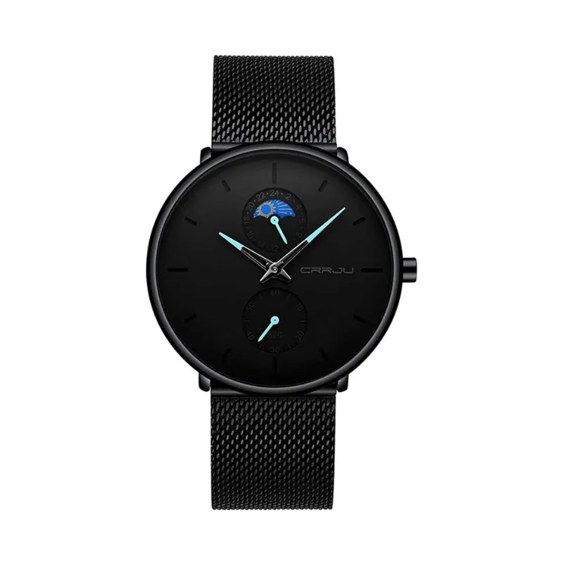 Men's Minimalistic Ultra Thin Quartz Wrist Watch Stainless Steel Mesh Strap