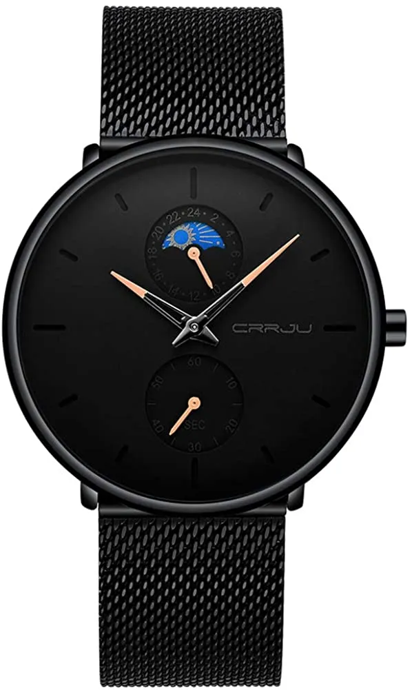 Men's Minimalistic Ultra Thin Quartz Wrist Watch Stainless Steel Mesh Strap