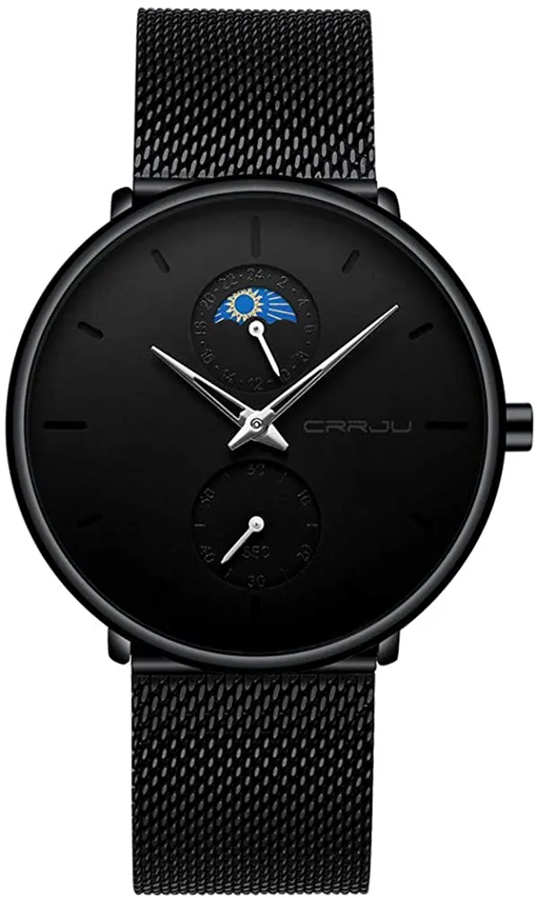 Men's Minimalistic Ultra Thin Quartz Wrist Watch Stainless Steel Mesh Strap