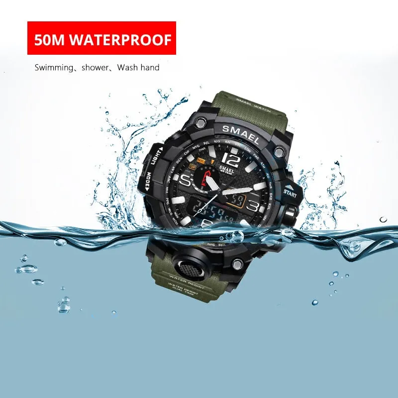 Mens Sports Dual Display Analog Digital LED Electronic Quartz Wristwatches Waterproof Swimming Military Watch