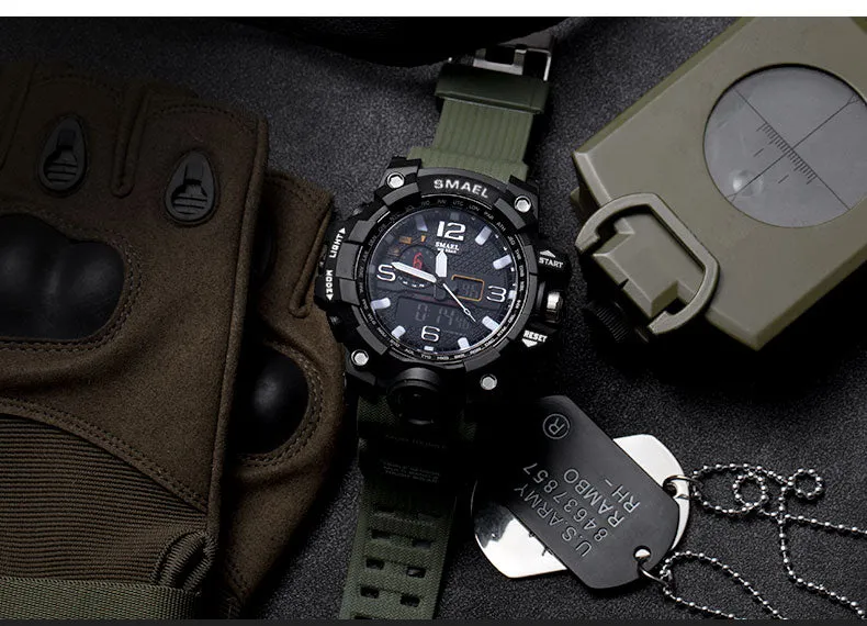 Mens Sports Dual Display Analog Digital LED Electronic Quartz Wristwatches Waterproof Swimming Military Watch