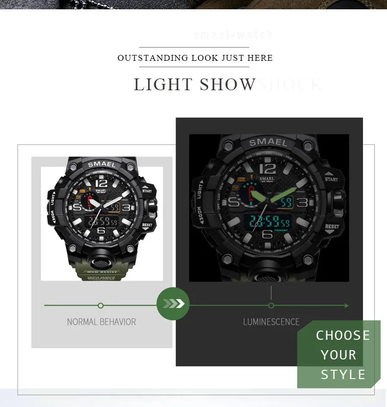 Mens Sports Dual Display Analog Digital LED Electronic Quartz Wristwatches Waterproof Swimming Military Watch