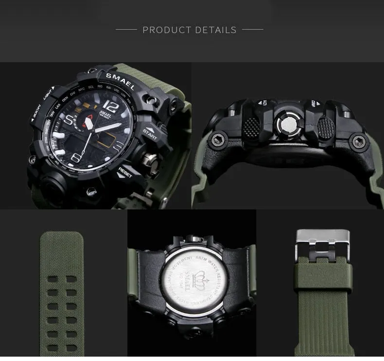 Mens Sports Dual Display Analog Digital LED Electronic Quartz Wristwatches Waterproof Swimming Military Watch