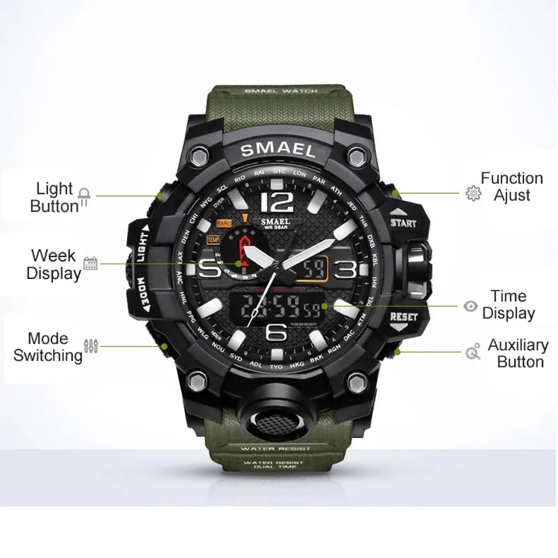 Mens Sports Dual Display Analog Digital LED Electronic Quartz Wristwatches Waterproof Swimming Military Watch