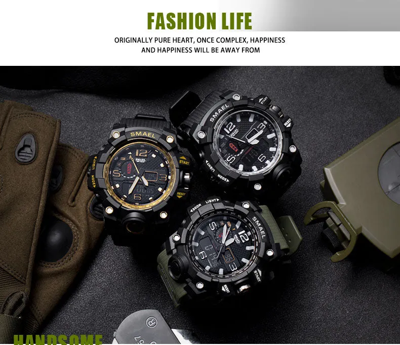 Mens Sports Dual Display Analog Digital LED Electronic Quartz Wristwatches Waterproof Swimming Military Watch