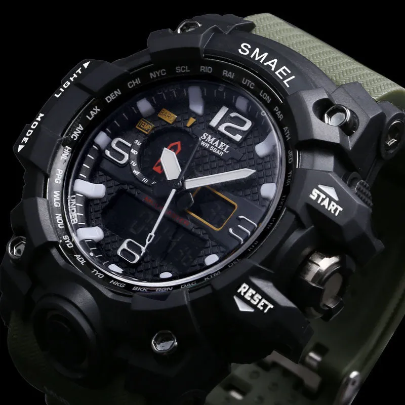 Mens Sports Dual Display Analog Digital LED Electronic Quartz Wristwatches Waterproof Swimming Military Watch