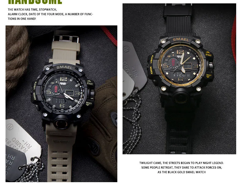 Mens Sports Dual Display Analog Digital LED Electronic Quartz Wristwatches Waterproof Swimming Military Watch