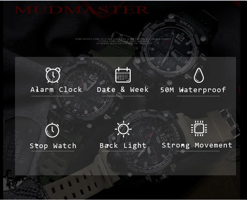 Mens Sports Dual Display Analog Digital LED Electronic Quartz Wristwatches Waterproof Swimming Military Watch