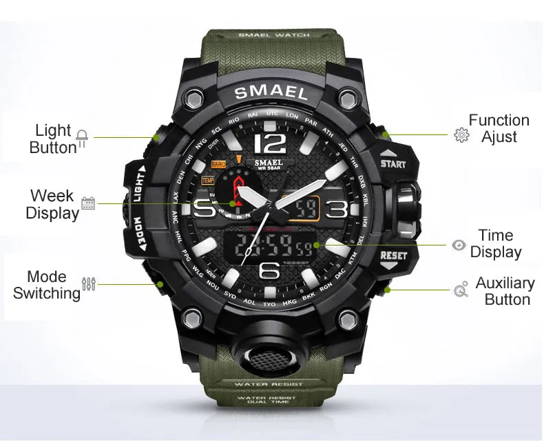 Mens Sports Dual Display Analog Digital LED Electronic Quartz Wristwatches Waterproof Swimming Military Watch