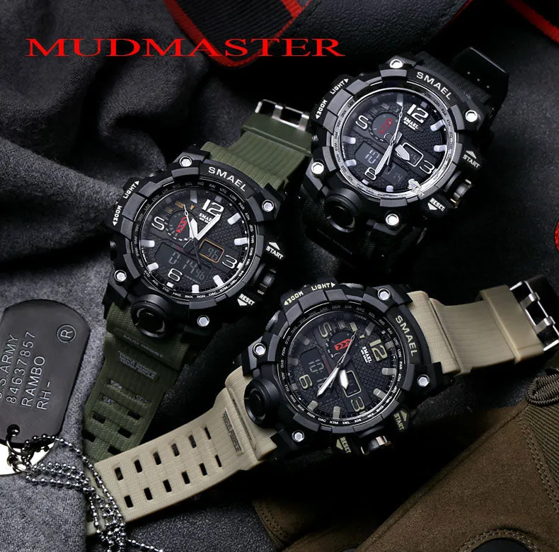 Mens Sports Dual Display Analog Digital LED Electronic Quartz Wristwatches Waterproof Swimming Military Watch