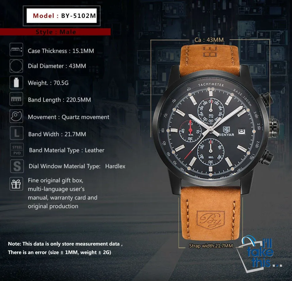 Mens Watches Luxury Sport Wristwatch Chronograph Quartz movement Watch ⌚