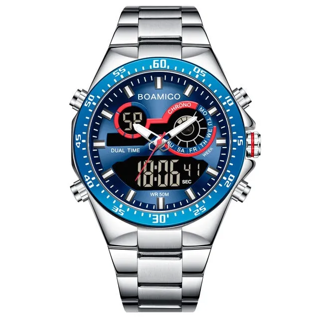 Mens Watches Stainless Steel  Luxury Sports men's digital analog blue Quartz Watch