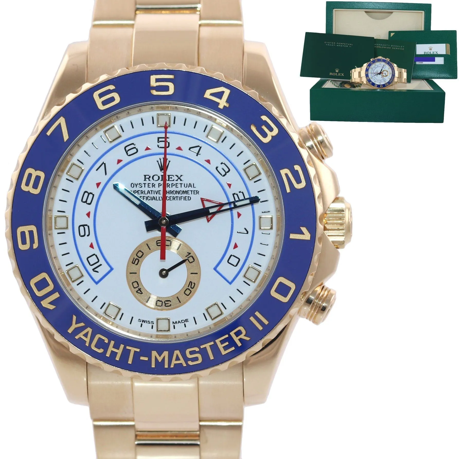 MINT 2017 PAPERS BLUE HANDS Rolex Yacht-Master 2 Yellow Gold 116688 44mm Watch