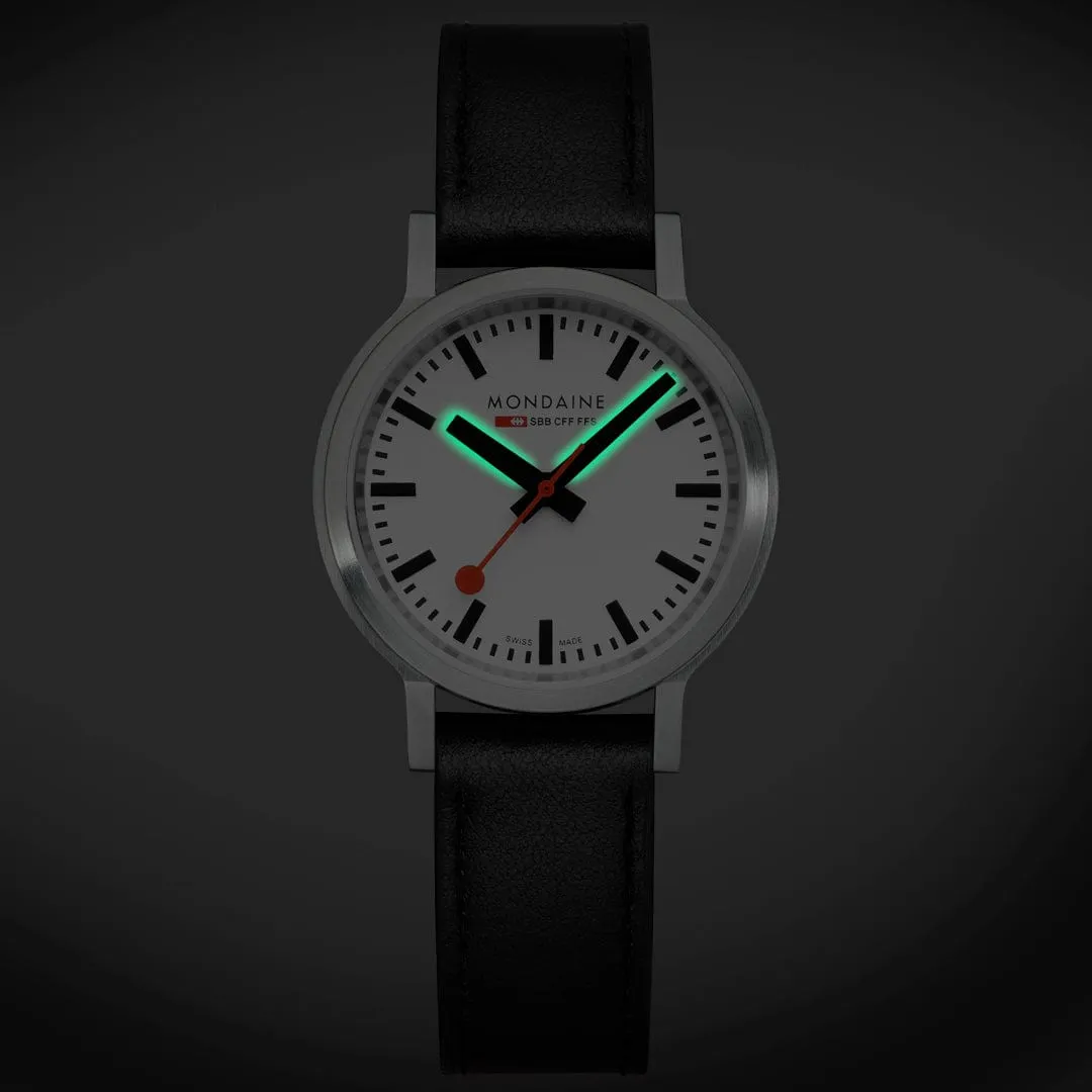 MONDAINE STOP2GO WATCH BLACK VEGAN LEATHER, 34 MM - MST.3401B.LBV.SET