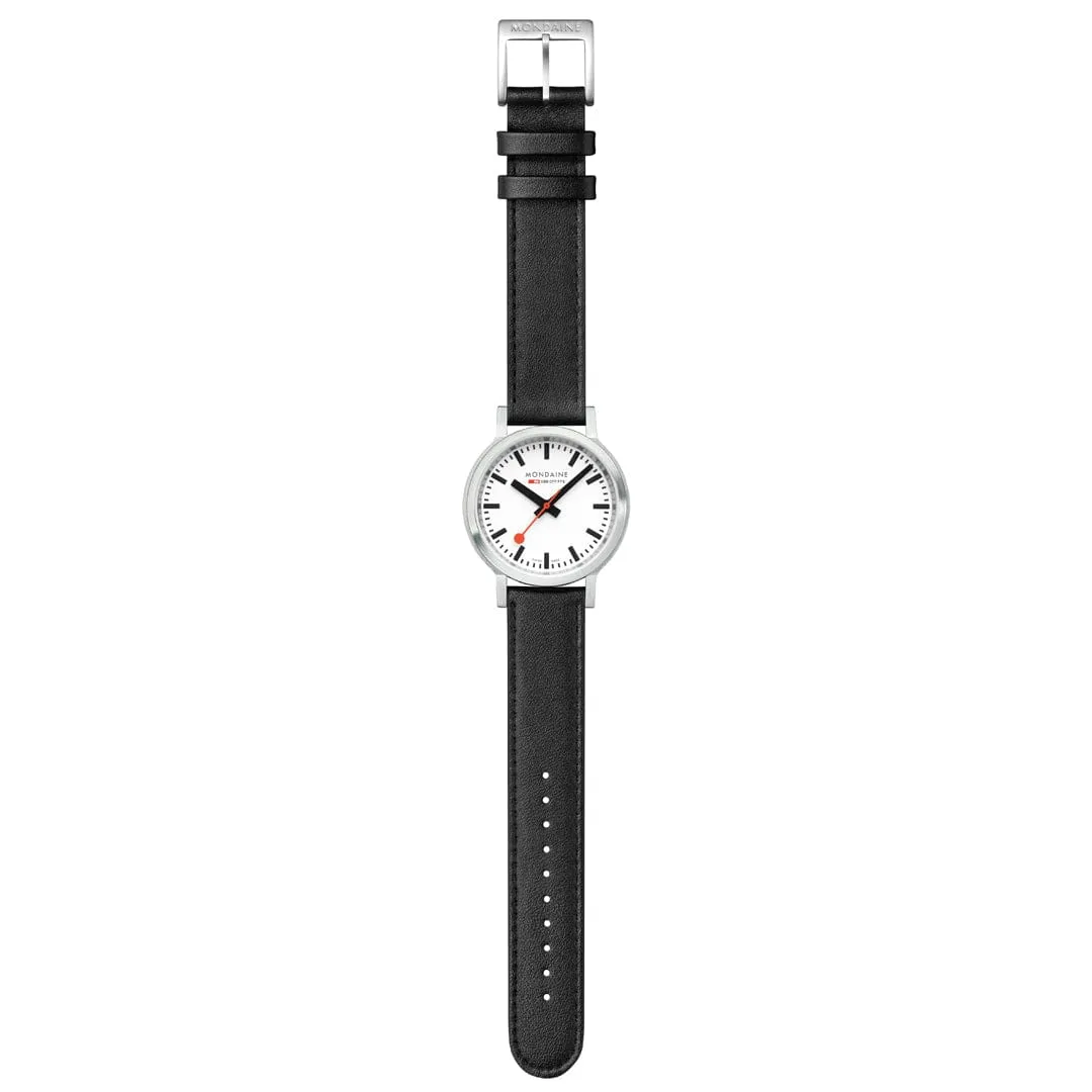 MONDAINE STOP2GO WATCH BLACK VEGAN LEATHER, 34 MM - MST.3401B.LBV.SET