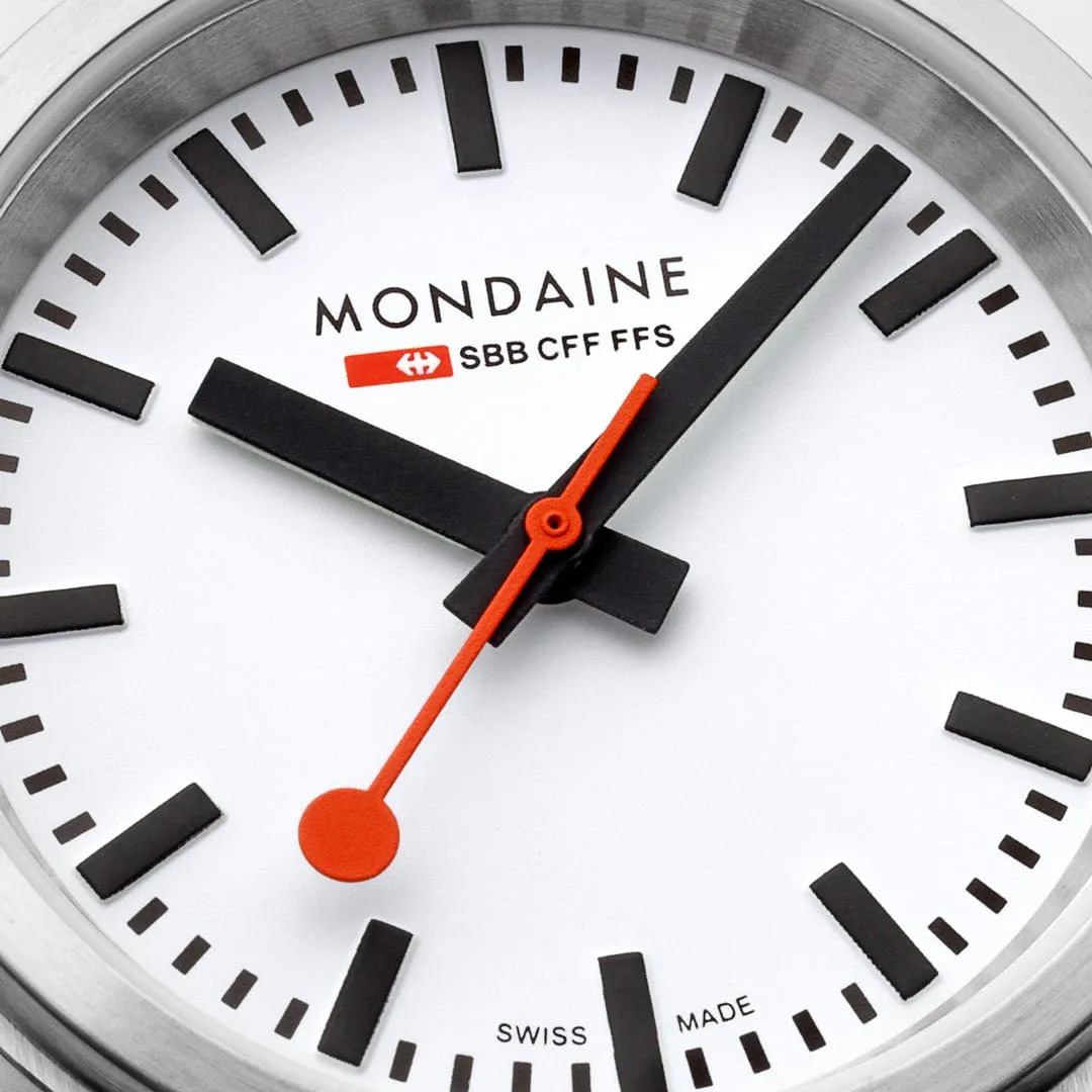 MONDAINE STOP2GO WATCH BLACK VEGAN LEATHER, 34 MM - MST.3401B.LBV.SET