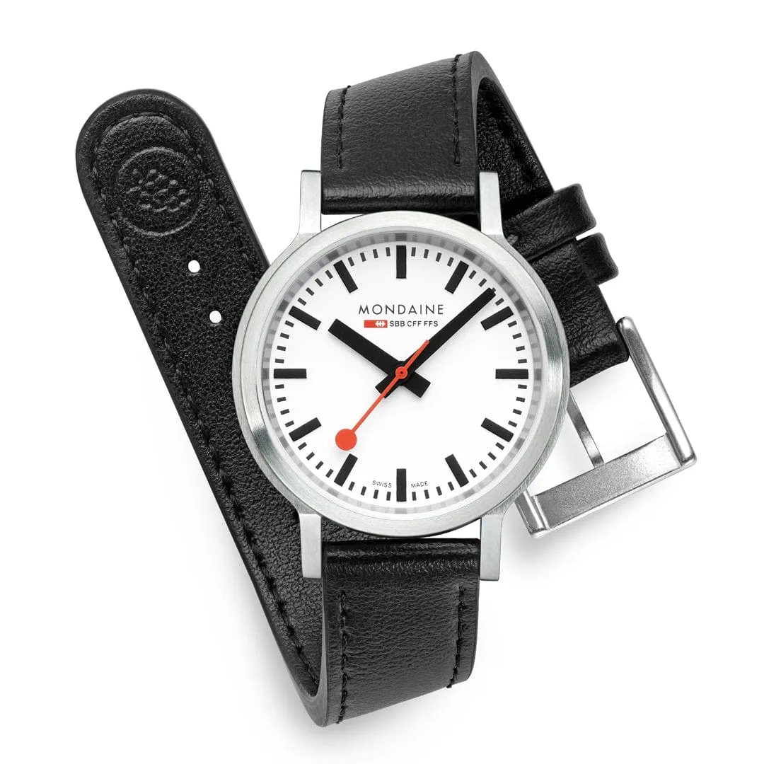 MONDAINE STOP2GO WATCH BLACK VEGAN LEATHER, 34 MM - MST.3401B.LBV.SET