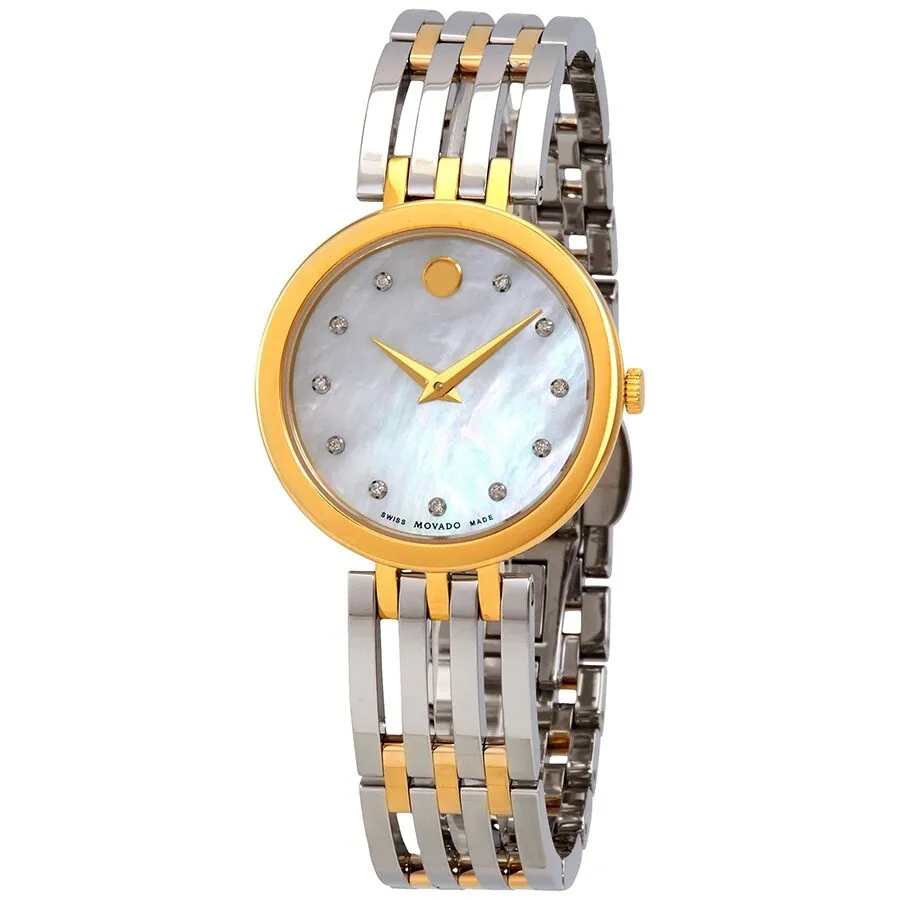 Movado Esperanza White Mother of Pearl Diamond Dial Ladies Two Tone Watch 0607305