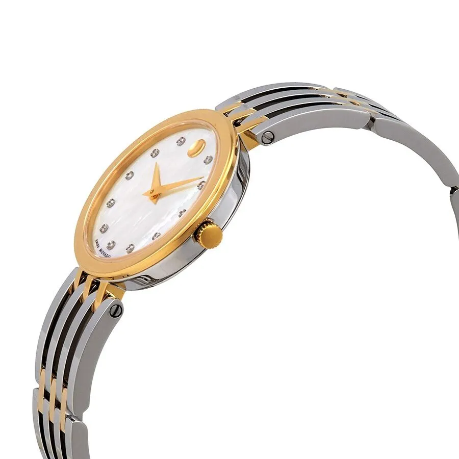 Movado Esperanza White Mother of Pearl Diamond Dial Ladies Two Tone Watch 0607305