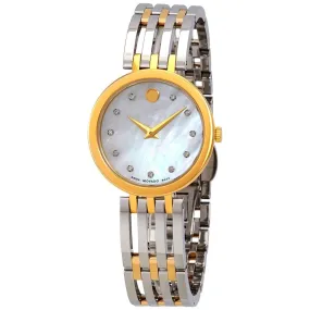 Movado Esperanza White Mother of Pearl Diamond Dial Ladies Two Tone Watch 0607305