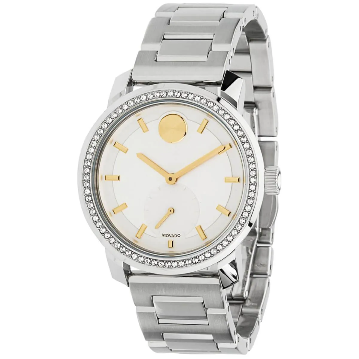 Movado Women's Quartz Watch - Bold Crystal Bezel Silver Tone Dial Bracelet | 3600617