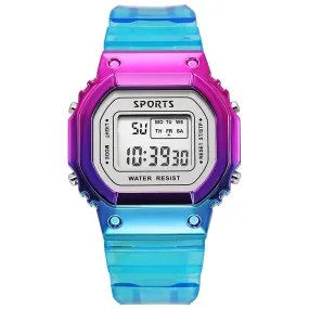 Multifunction Fashion Watch LED Luminous Waterproof Digital Women Men Colorful Electroplating Square Sports Transparent Strap Alarm WristWatches