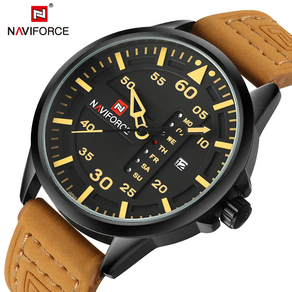 NAVIFORCE Top Brand Luxury Men's Sports Watches Men Waterproof Quartz Watch Man Leather Military Wrist watch Relogio Masculino