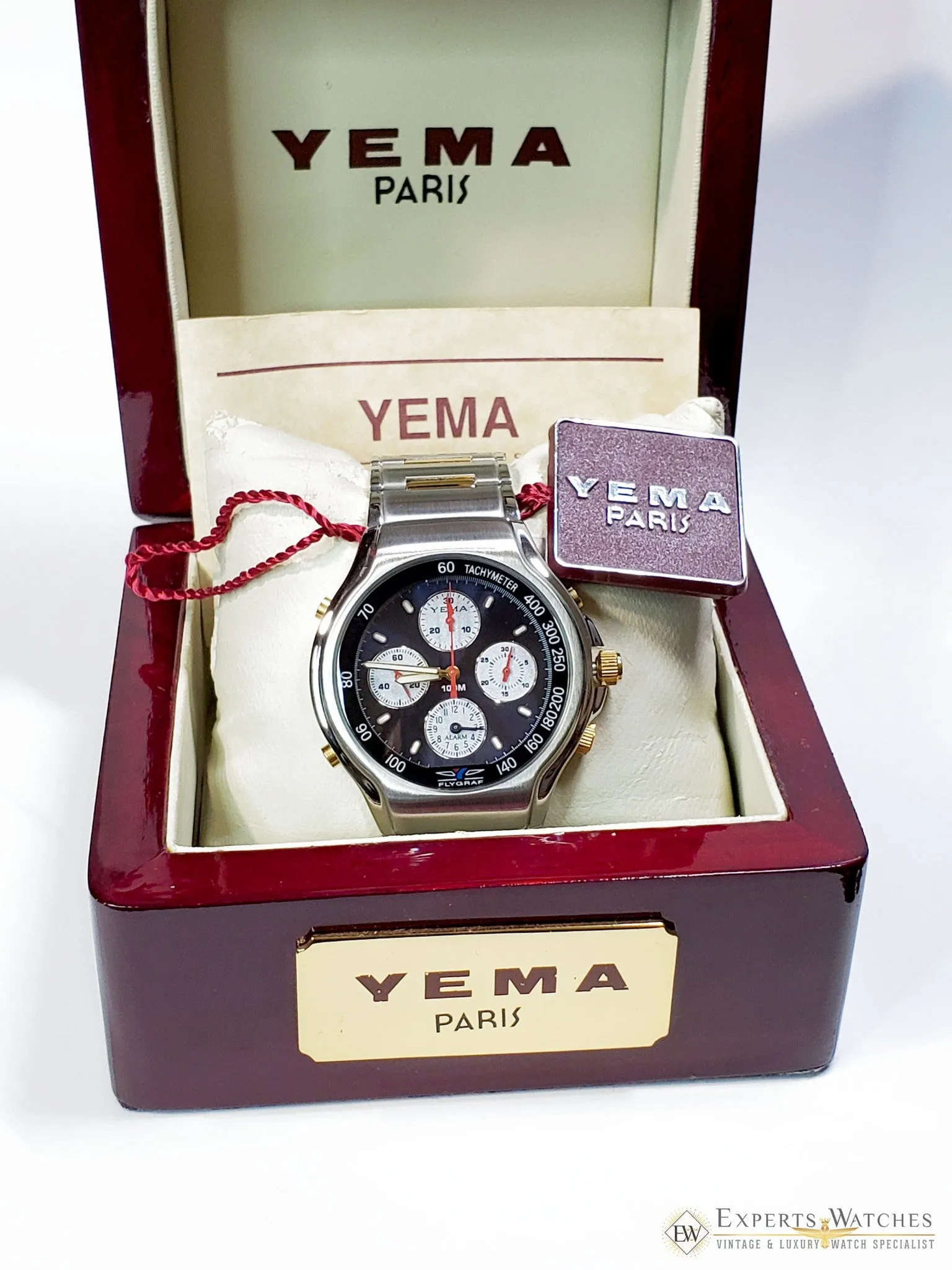 NOS YEMA Seiko FlyGraf Pilot Chronograph Alarm Watch YM063 7T34 Box Paper