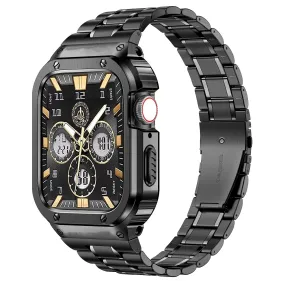 O Ozone - Stainless Steel Watch Band with Case Compatible with Apple Watch Series 9/8/7 (45mm)- Black