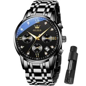 OLEVS Watch Men Watches Fashion Black Luxury Waterproof Multiple Dials Multifunction Watch Waterproof Watch Luminous for Men with Date Watches for Men Black Watch for Men