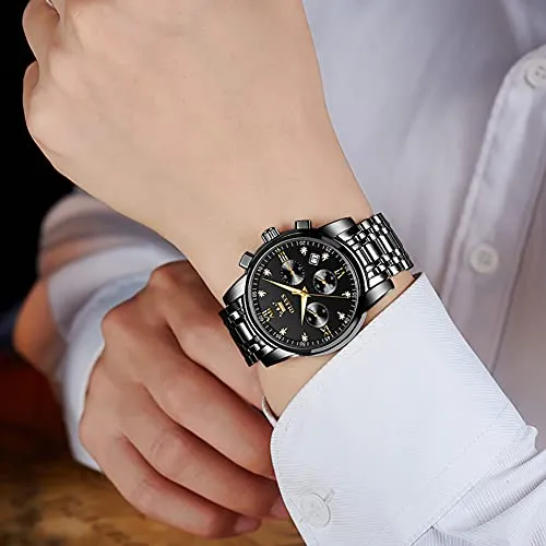 OLEVS Watch Men Watches Fashion Black Luxury Waterproof Multiple Dials Multifunction Watch Waterproof Watch Luminous for Men with Date Watches for Men Black Watch for Men