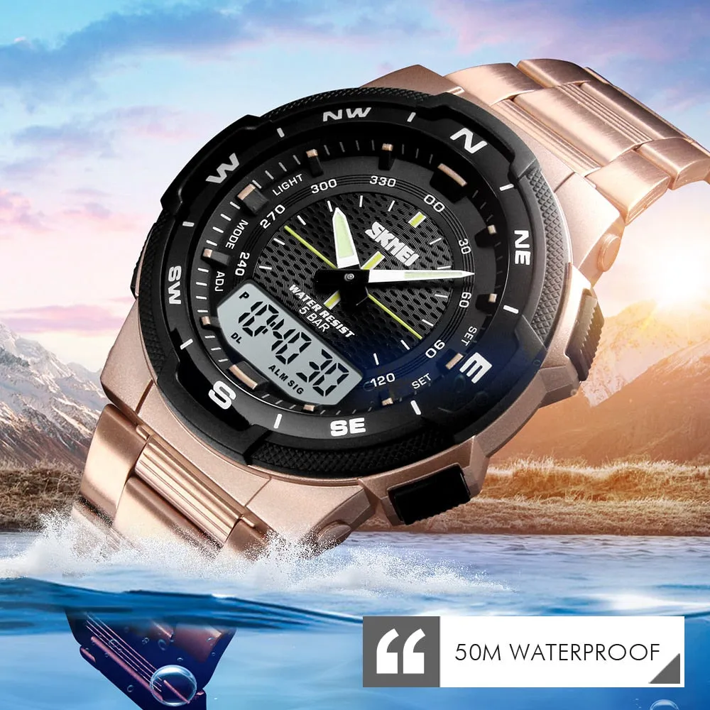 Outdoor Sport 50m Waterproof Digital Quartz Dual Time Military Sports Watch