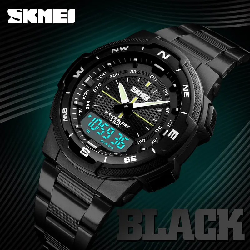 Outdoor Sport 50m Waterproof Digital Quartz Dual Time Military Sports Watch