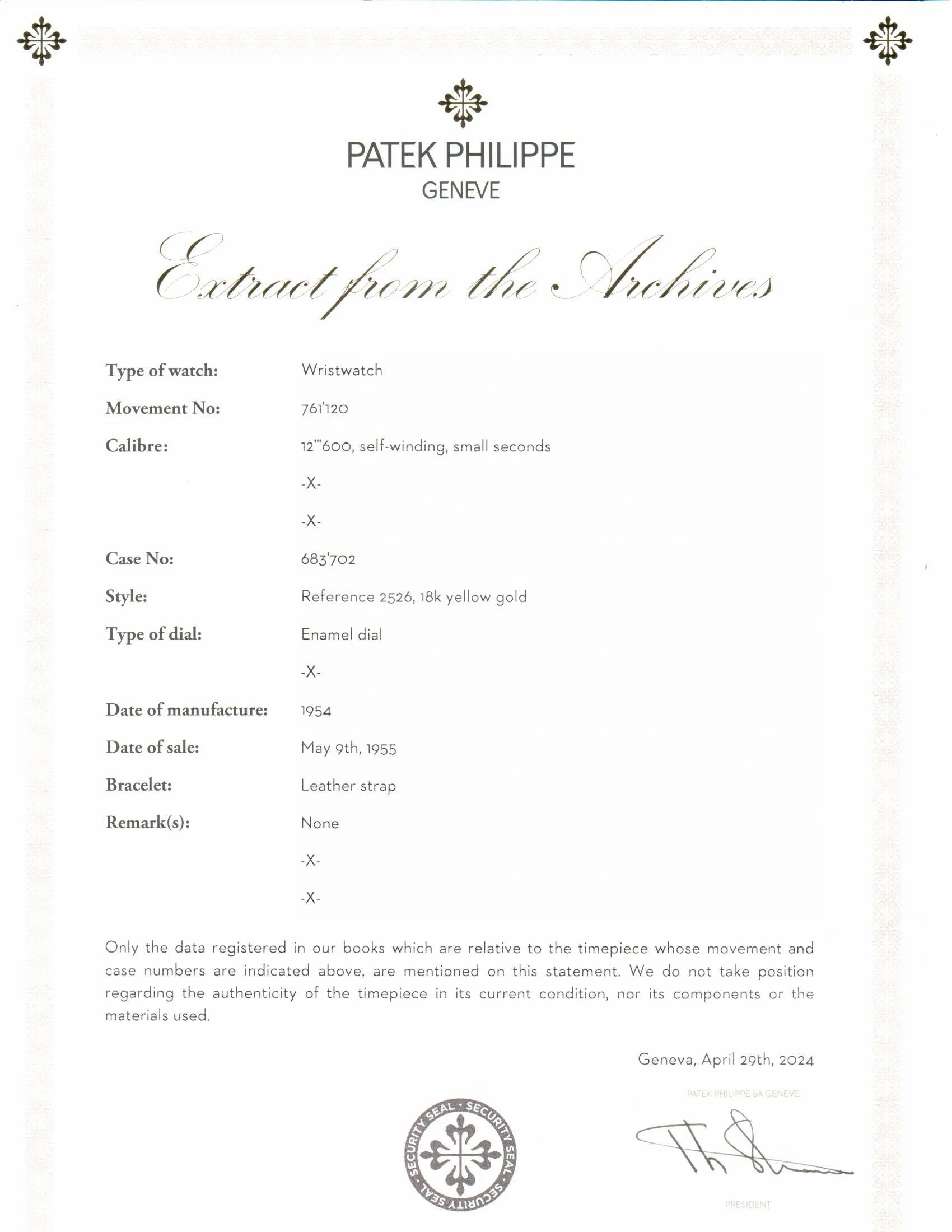Patek Philippe 2526J Vintage 1st Series Automatic Calatrava Watch Super Mint. Circa 1954
