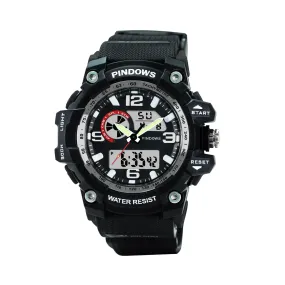 PINDOWS Sport Watch for Men, Digital Analog Military Sports Electronic LED Watches with 12H/24H Display, 50m Waterproof, Alarm Clock, and Stopwatch Timing, Men's Wrist Watches PDS-628