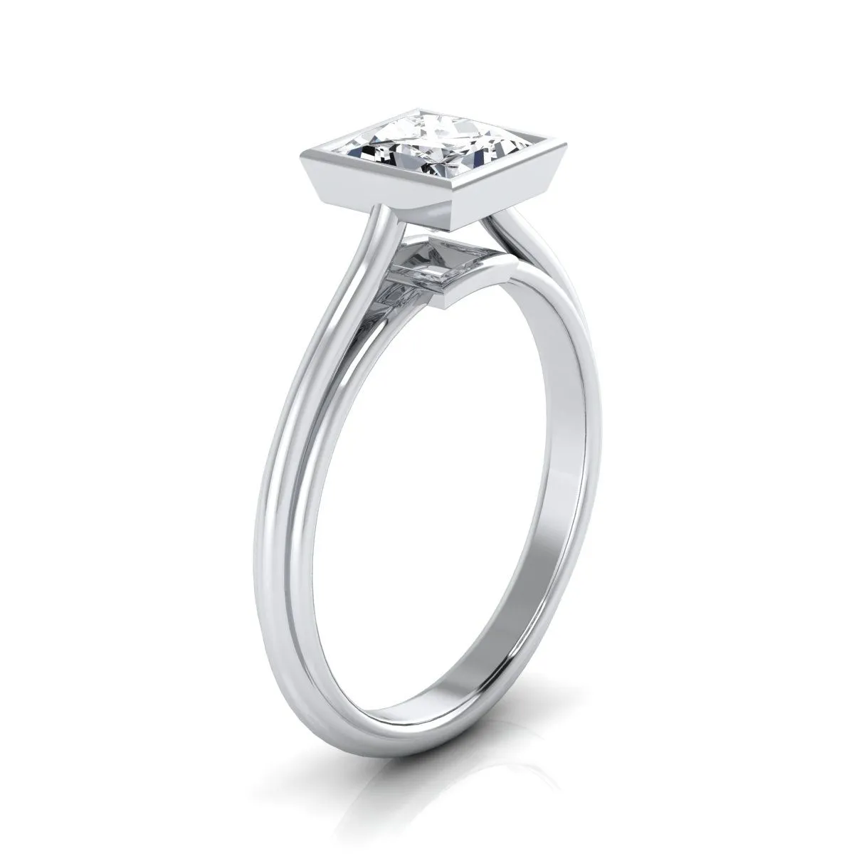 Platinum Princess Cut  Bezel Halo Cathedral Solitaire Engagement Ring