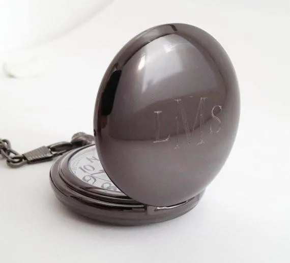 Pocket Watch Gunmetal Finish Personalized