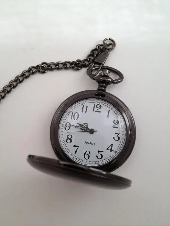 Pocket Watch Gunmetal Finish Personalized