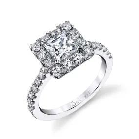Princess Cut Classic Halo Engagement Ring - Jacalyn Platinum White