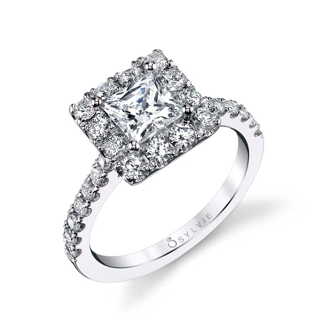 Princess Cut Classic Halo Engagement Ring - Jacalyn Platinum White