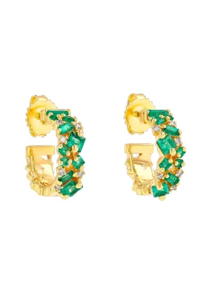 Princess Cut Mini Emerald Hoop Earrings