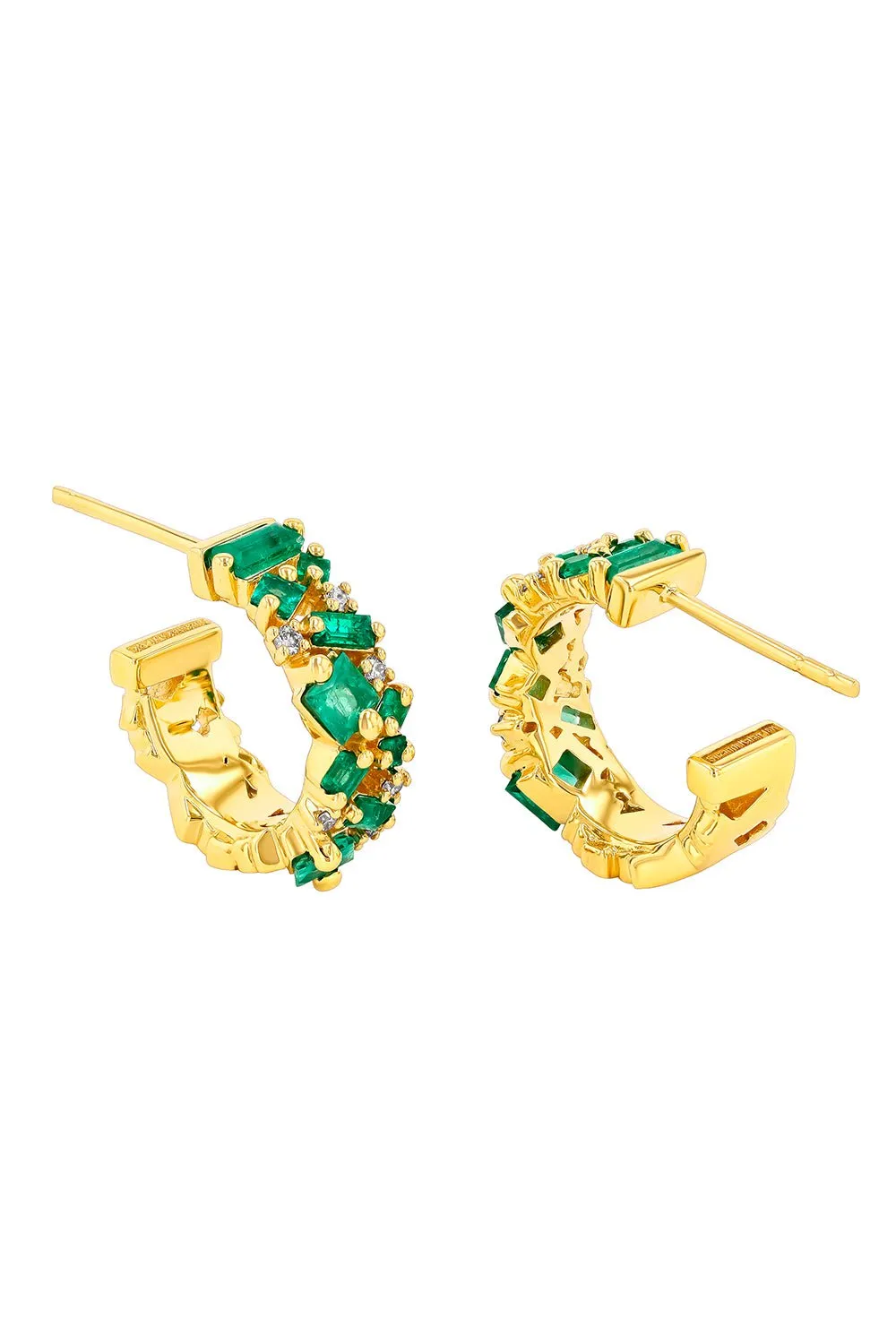 Princess Cut Mini Emerald Hoop Earrings
