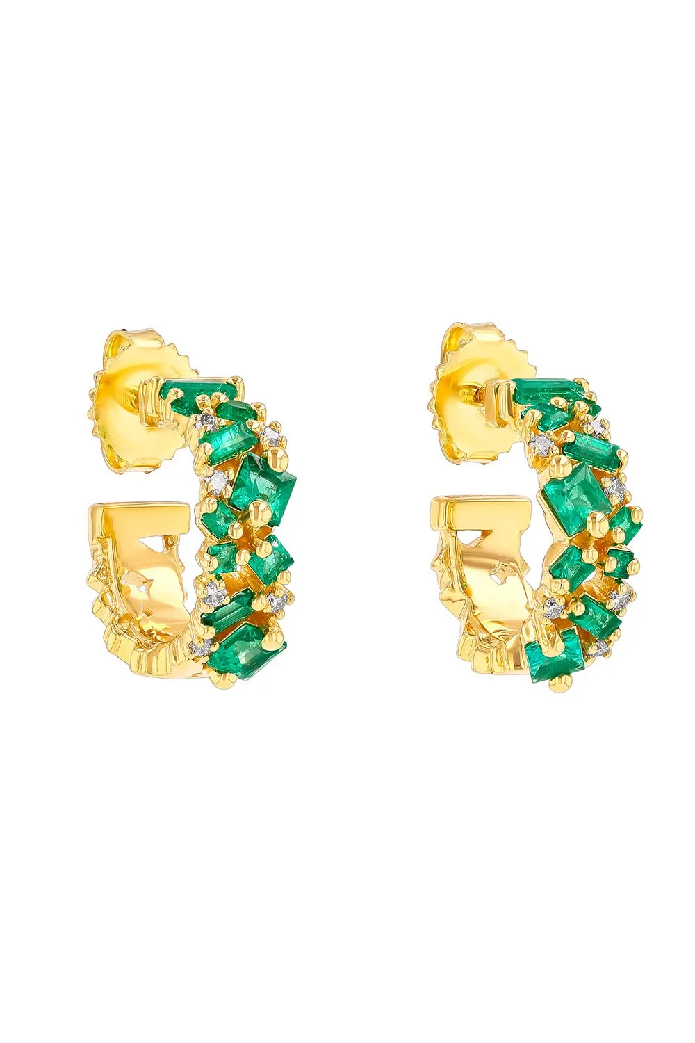 Princess Cut Mini Emerald Hoop Earrings