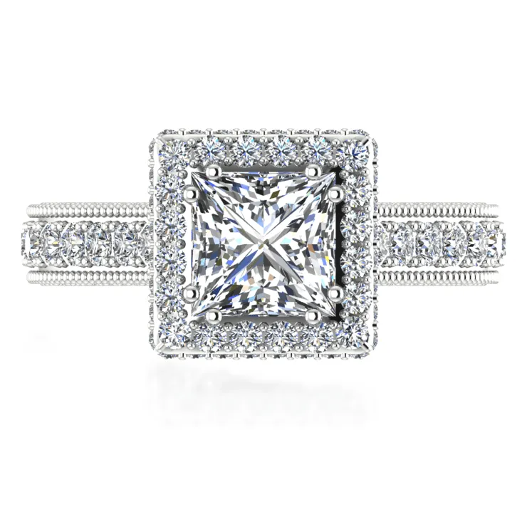 Princess Diamond Halo Engagement Ring 18K White Gold Setting