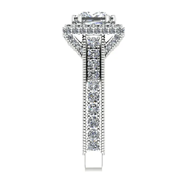 Princess Diamond Halo Engagement Ring 18K White Gold Setting