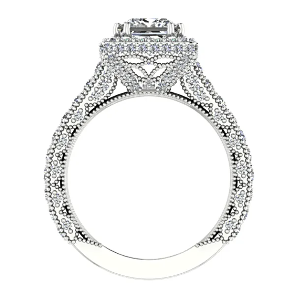 Princess Diamond Halo Engagement Ring 18K White Gold Setting